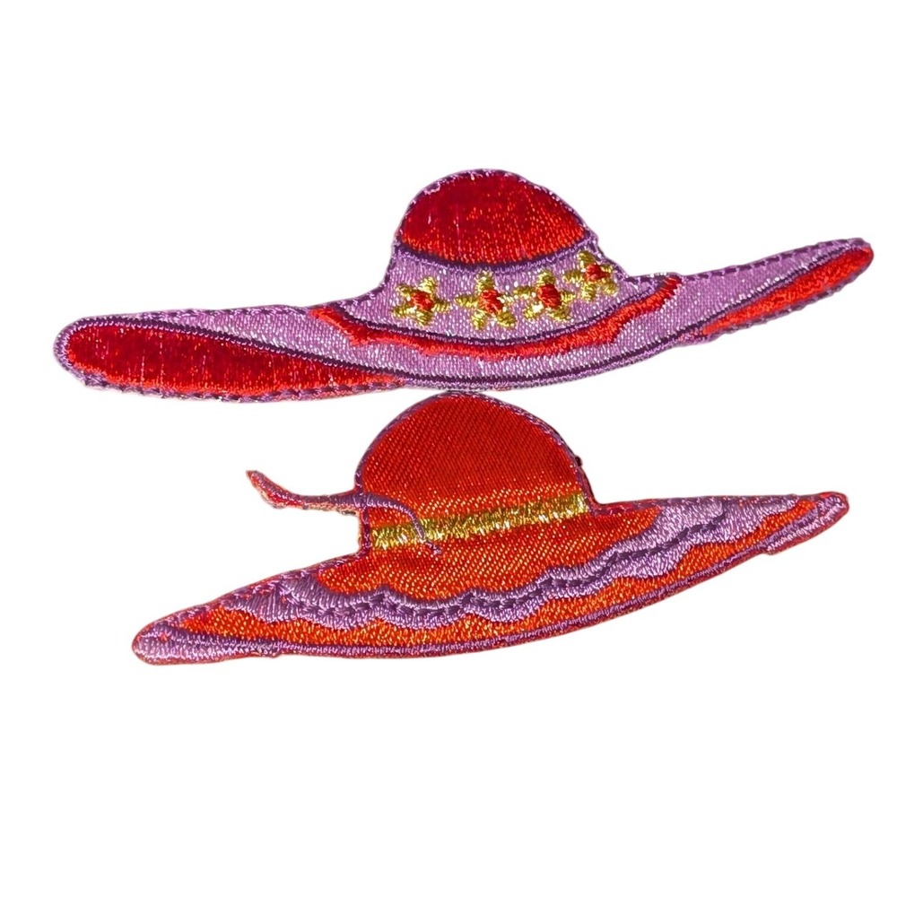 2pc Red Hat Society Purple Sun Hat Embroidered‎ Patches Iron On Applique VTG